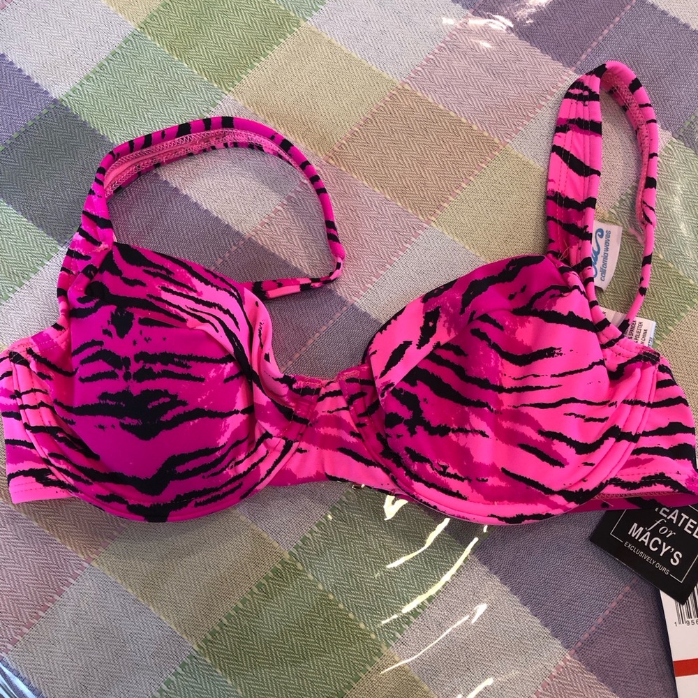 California Waves Pink Print Swim Top Size XS